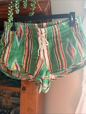 Judith March Green Aztec High-Waist Drawstring Shorts